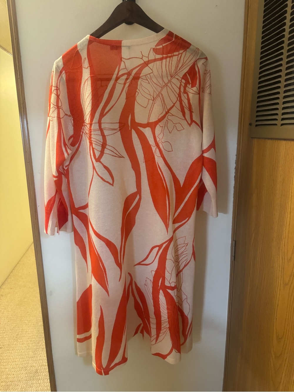 Chico's Open-Front Floral Knit Cardigan in Cream and Orange-Red - Picture 2 of 7
